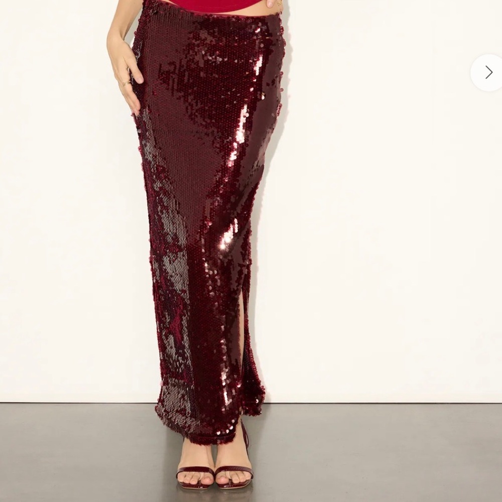 Lulu's Wren Burgundy Sequin Column Maxi Skirt